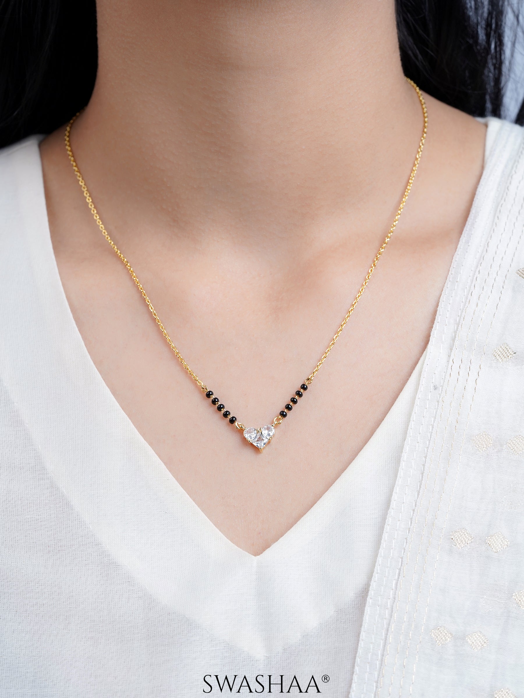 Vritti Heart Diamond Solitaire Cluster 18K Gold Plated Mangalsutra