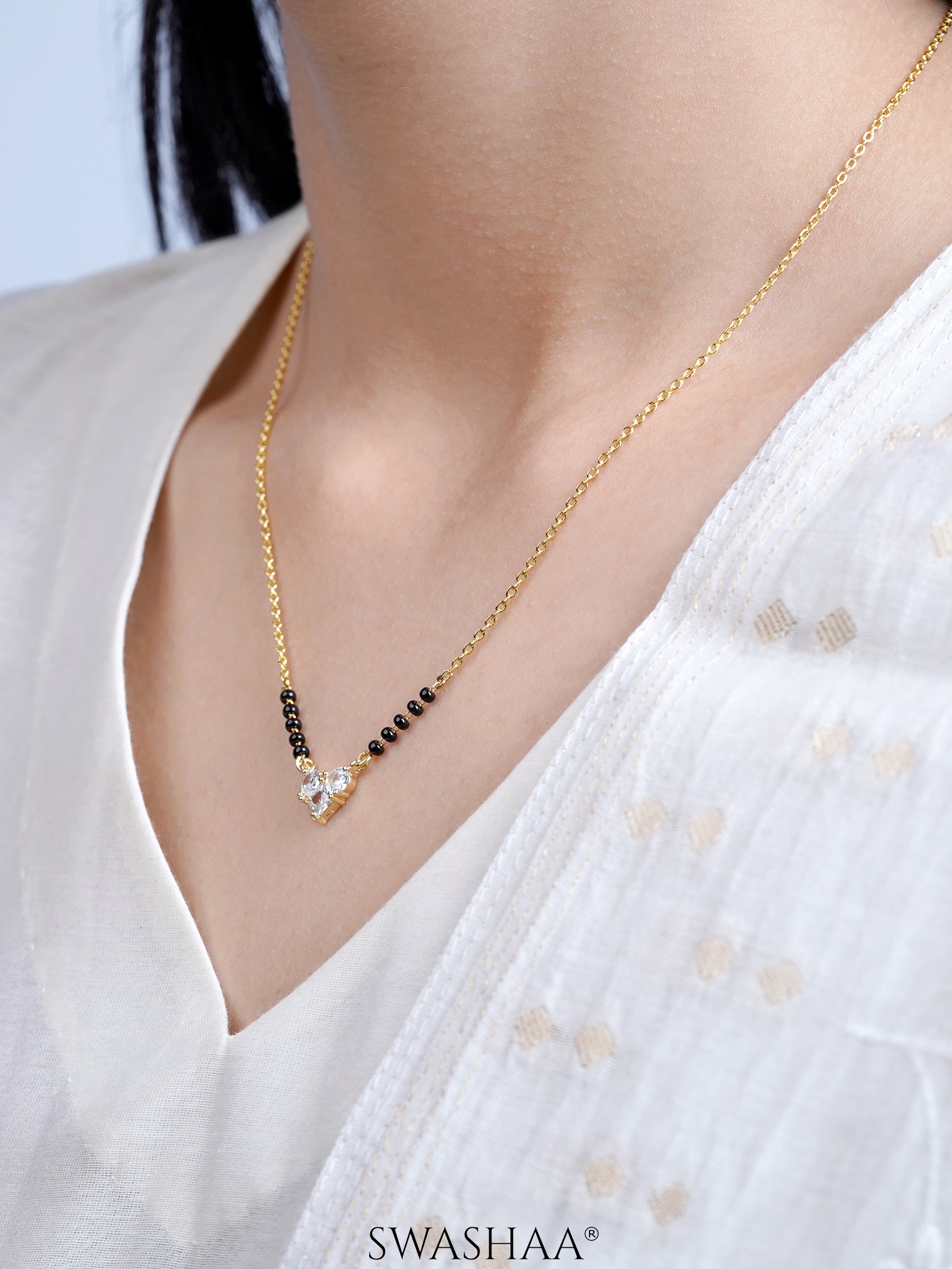 Vritti Heart Diamond Solitaire Cluster 18K Gold Plated Mangalsutra