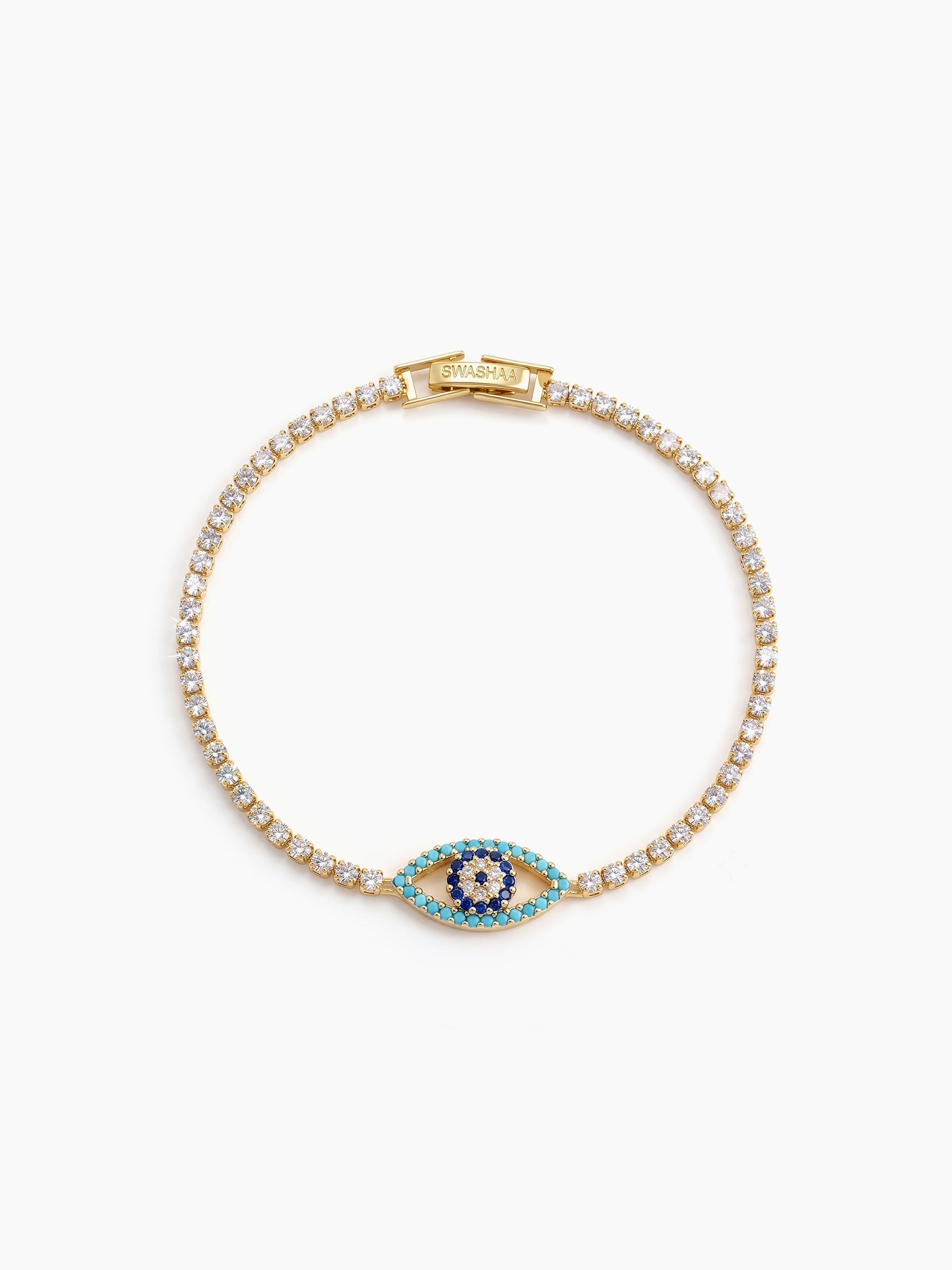 Vyan Blue Evil Eye 18K Gold Plated Diamond Tennis Rakhi