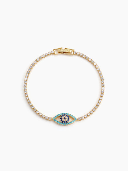 Vyan Blue Evil Eye 18K Gold Plated Diamond Tennis Rakhi