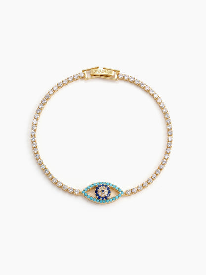 Vyan Blue Evil Eye 18K Gold Plated Diamond Tennis Rakhi