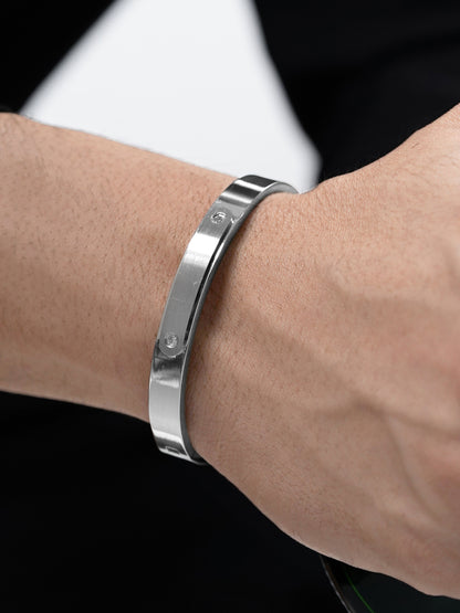 Wade Diamond Silver Men's Band Bracelet Kada