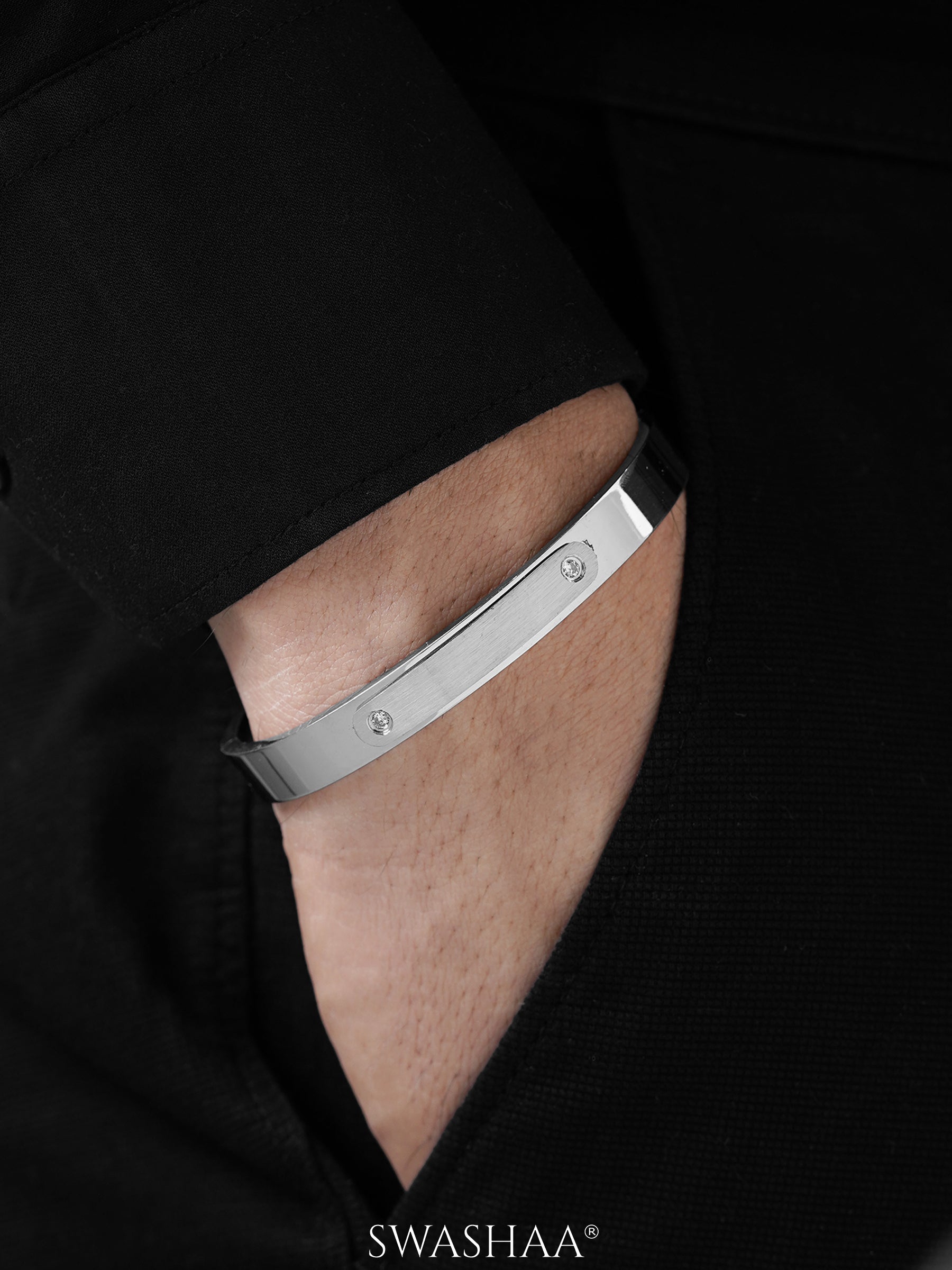 Wade Diamond Silver Men's Band Bracelet Kada