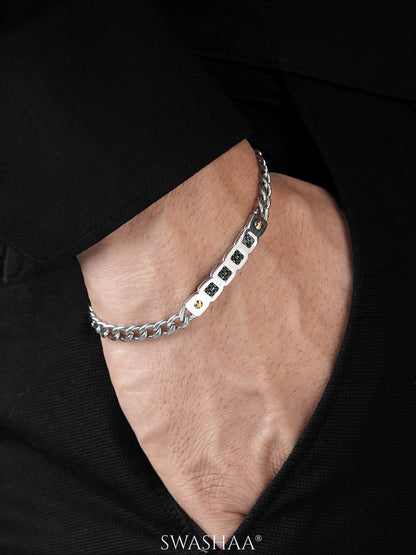 Wels Black Stone Blocks Silver Men's Chain Bracelet