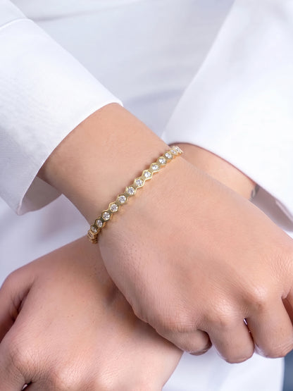 Wexa Diamond Solitaire Line 18K Gold Plated Women's Solid Band Bracelet