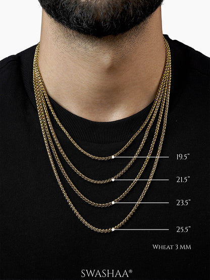Wheat Woven Texture 18K Gold Plated Men's Chain