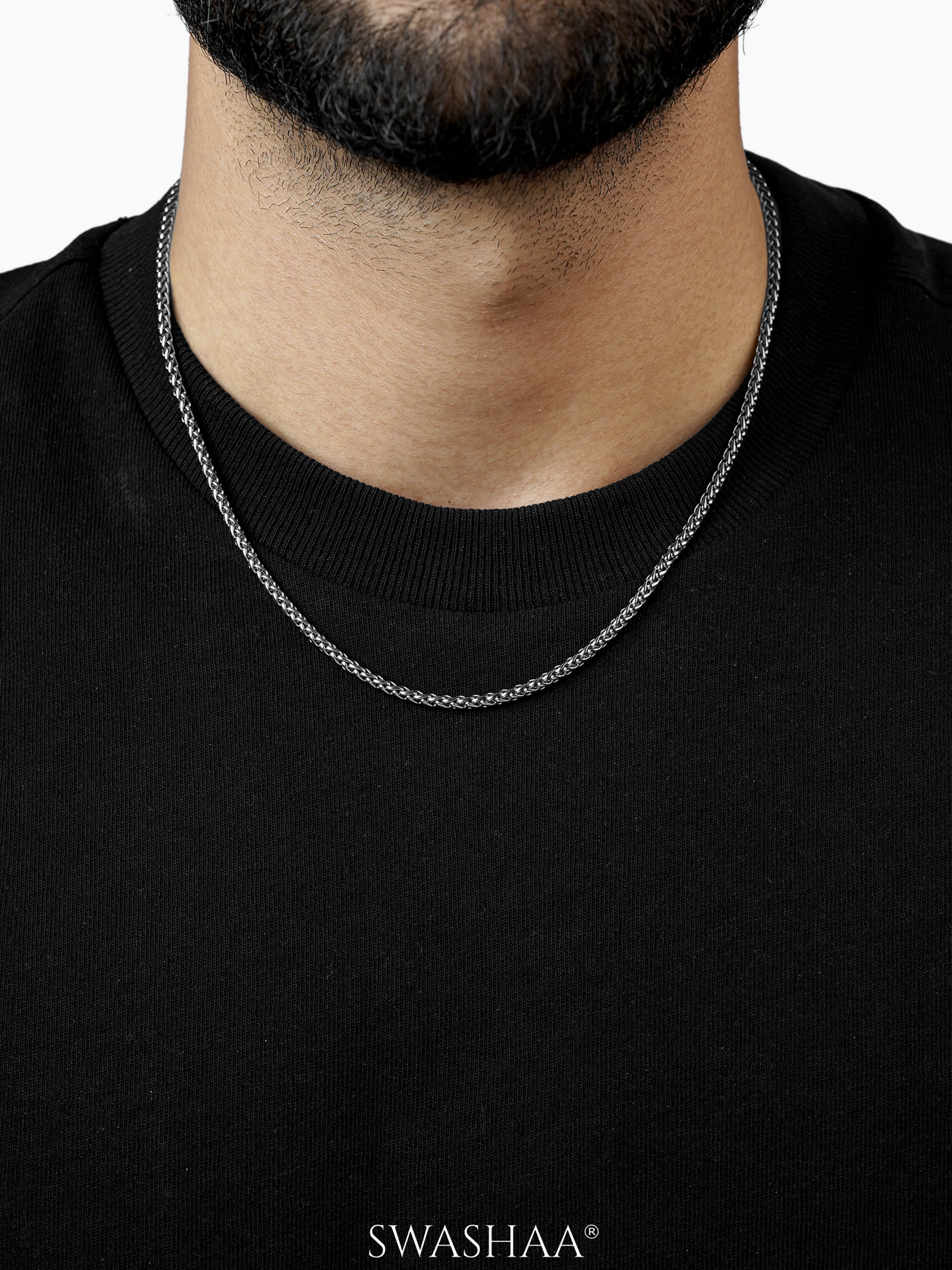 Wheat Woven Texture  Silver 3MM Men's Chain