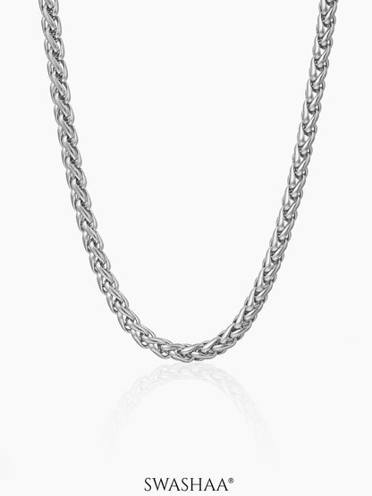 Wheat Woven Texture  Silver 5MM Men's Chain