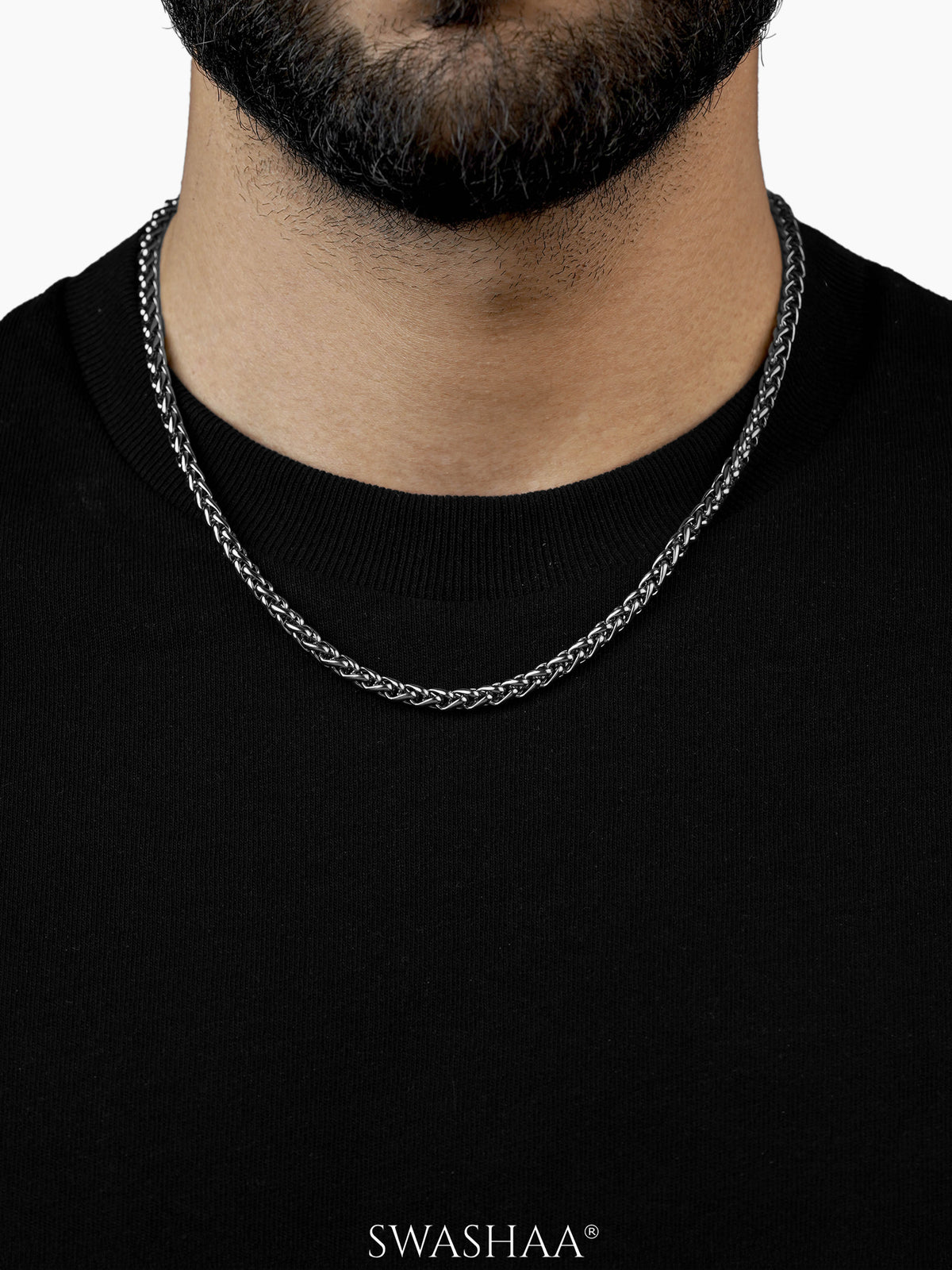Wheat Woven Texture  Silver 5MM Men's Chain