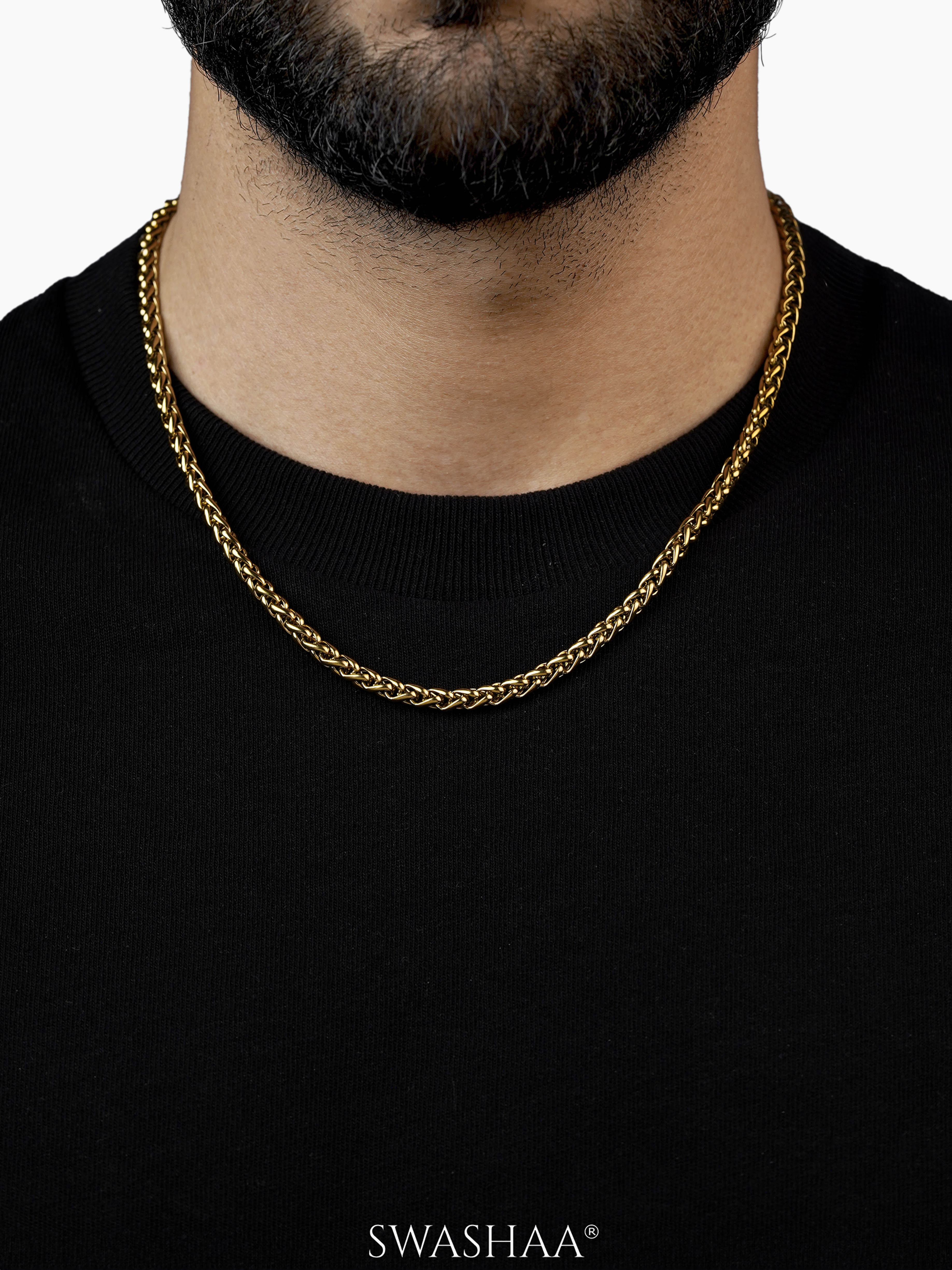 Wheat Woven Texture 18K Gold Plated 5 MM Men's Chain