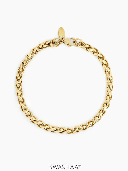 Wheat Chain 18K Gold Plated 5 MM Men's Bracelet