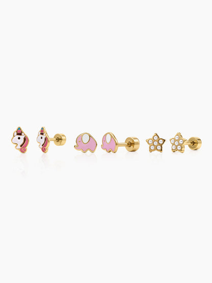 Whimsy Wonders 18K Gold Plated Kid's Earring Set