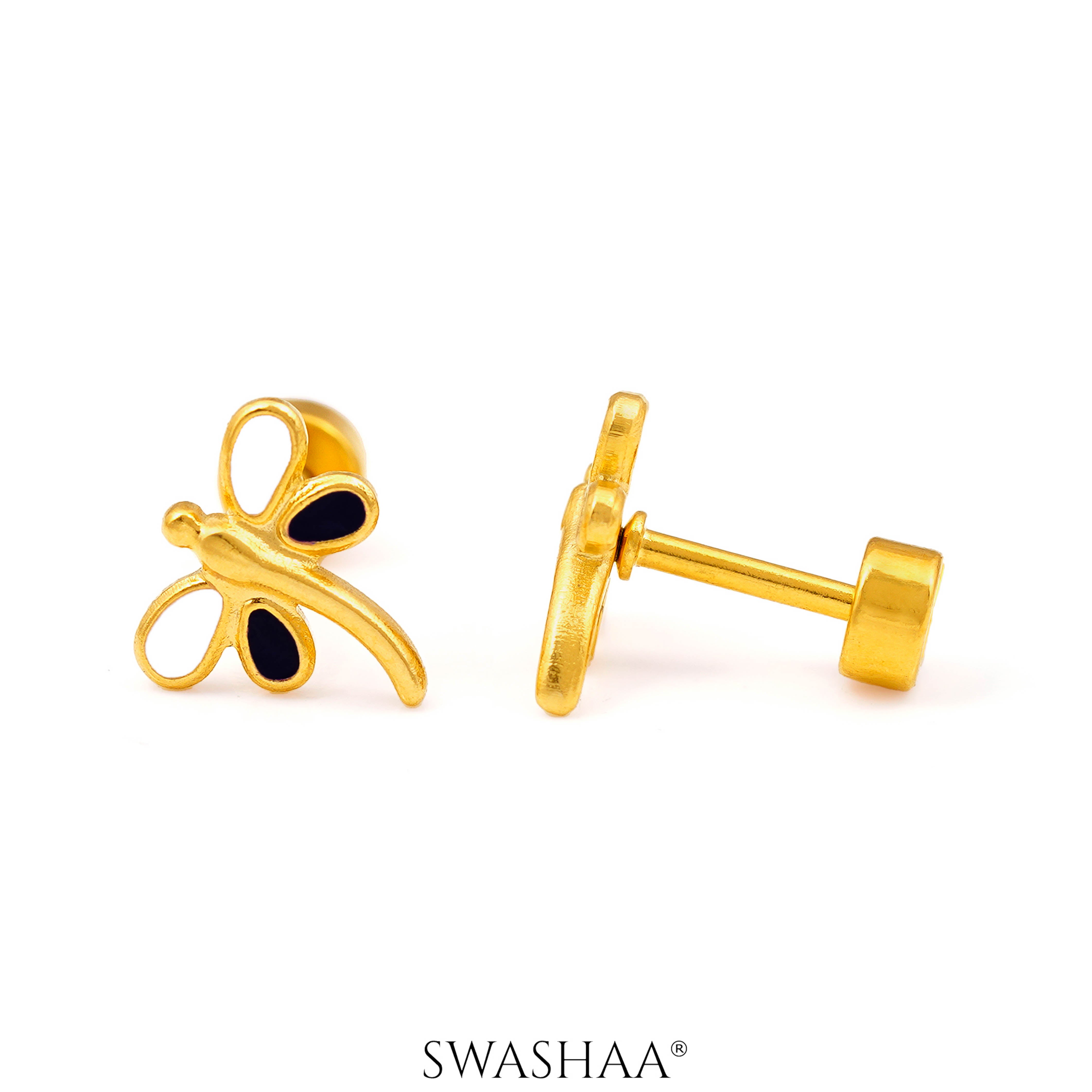 Dragonfly 18K Gold Plated Kid's Earrings