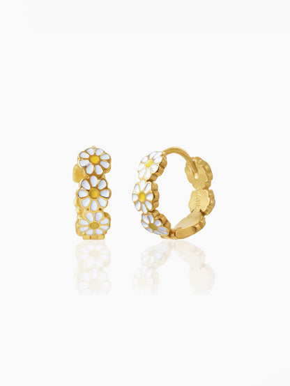 White Flower Charm 18K Gold Plated Kid's Hoop Earrings