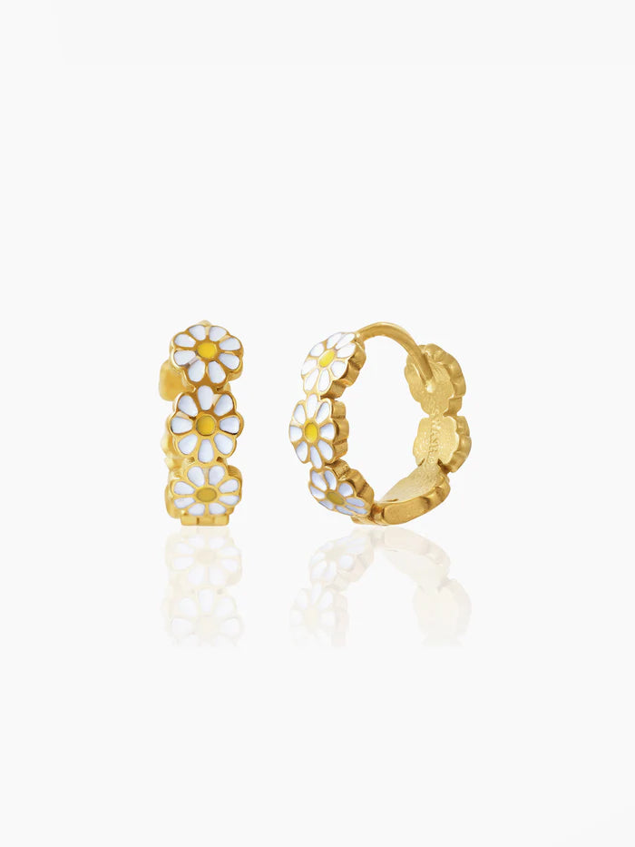 White Flower Charm 18K Gold Plated Kid's Hoop Earrings