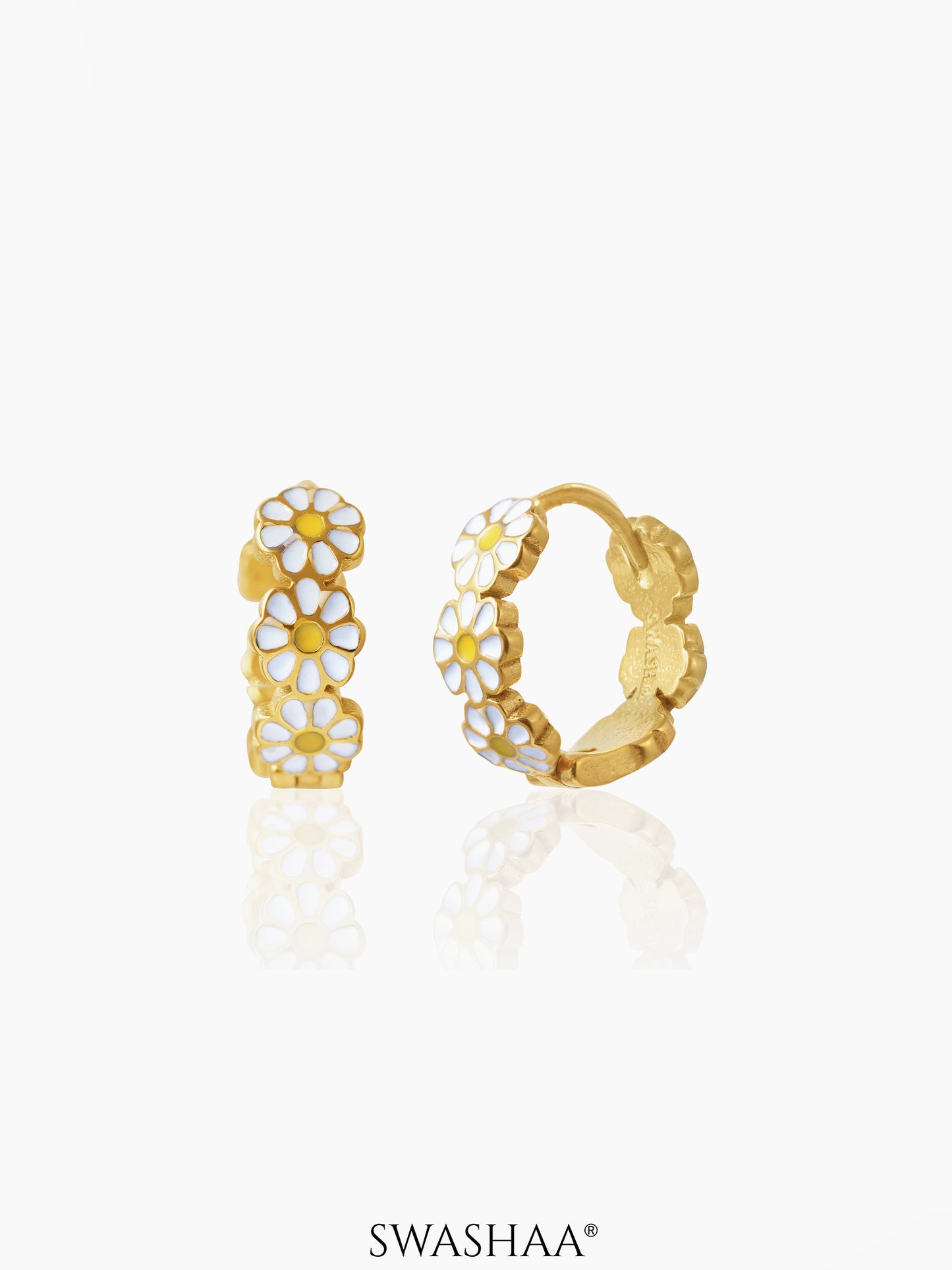 White Flower 18K Gold Plated Kid's Hoop Earrings