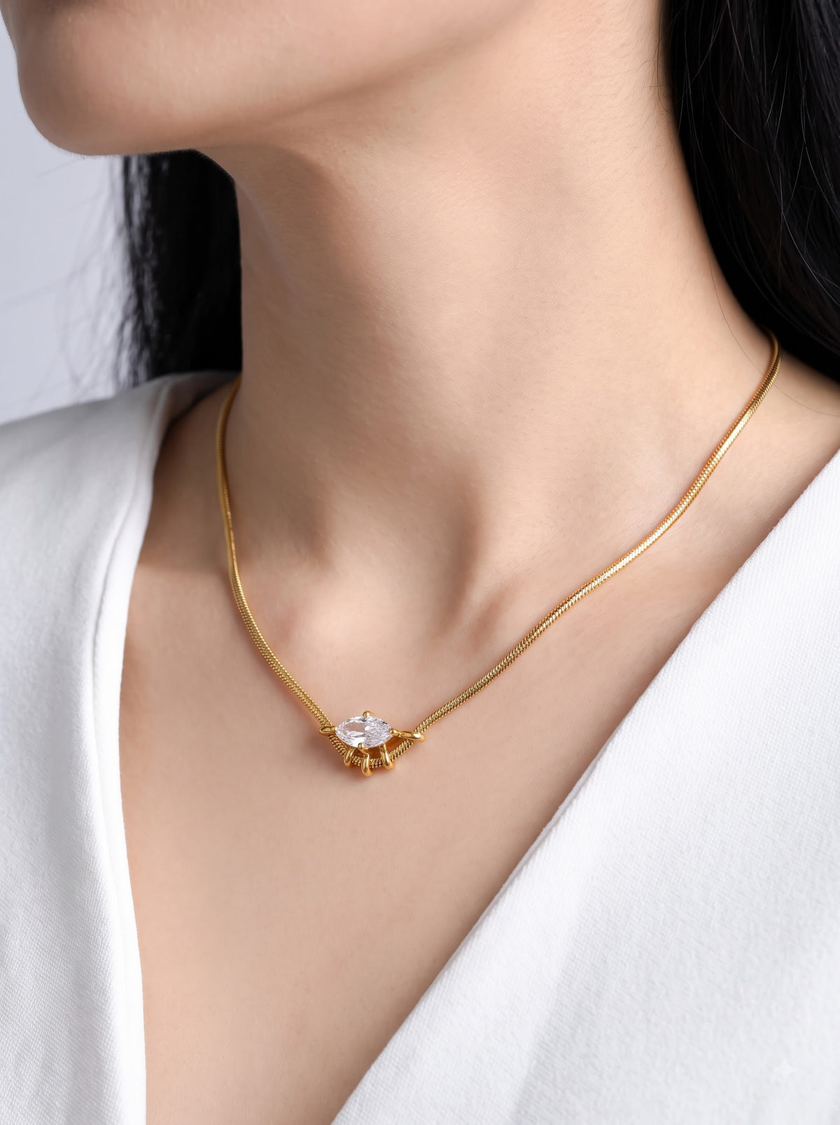 Winnie Solitaire Diamond 18K Gold Plated Women's Chain Pendant Necklace