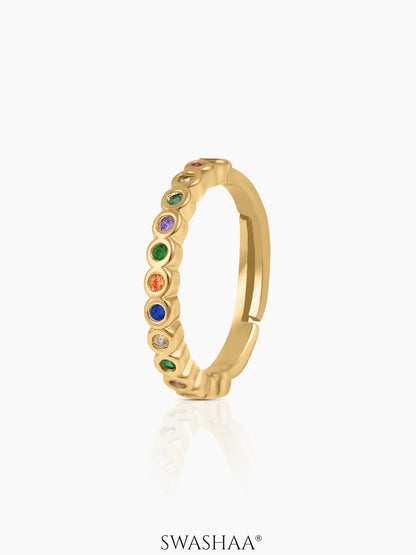 Wisha Band Multi Emerald Diamonds Adjustable 18K Gold Plated Ring