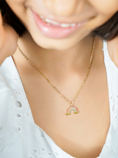 Wow Rainbow Charm 18K Gold Plated Kid's Chain Pendant Necklace