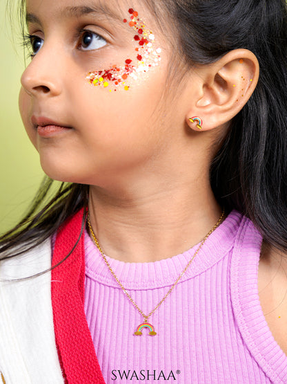 Wow Rainbow Charm 18K Gold Plated Kid's Chain Pendant Necklace