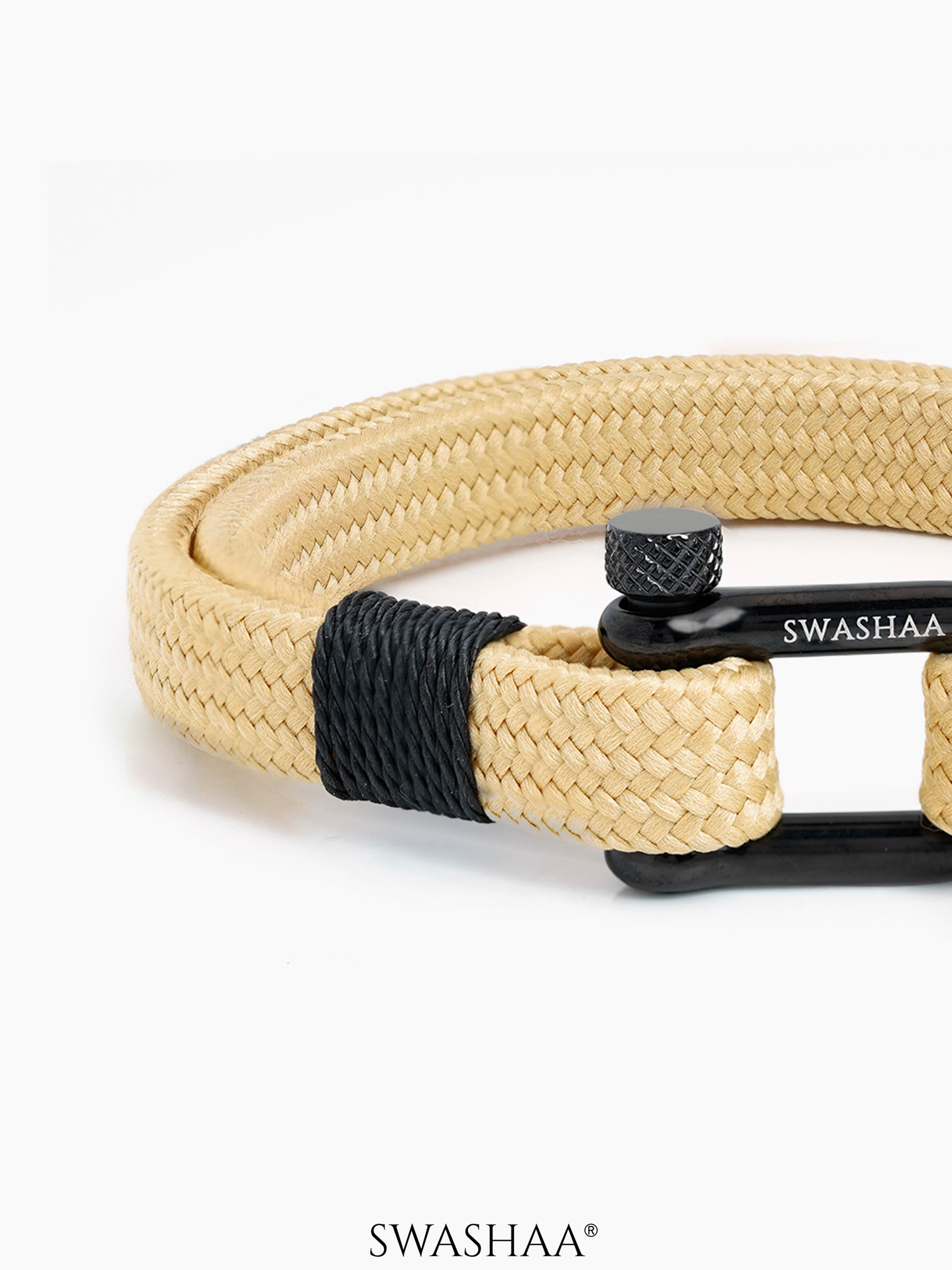 Xyler Lagoon Edge Beige Yellow Braided Men's Rope Bracelet