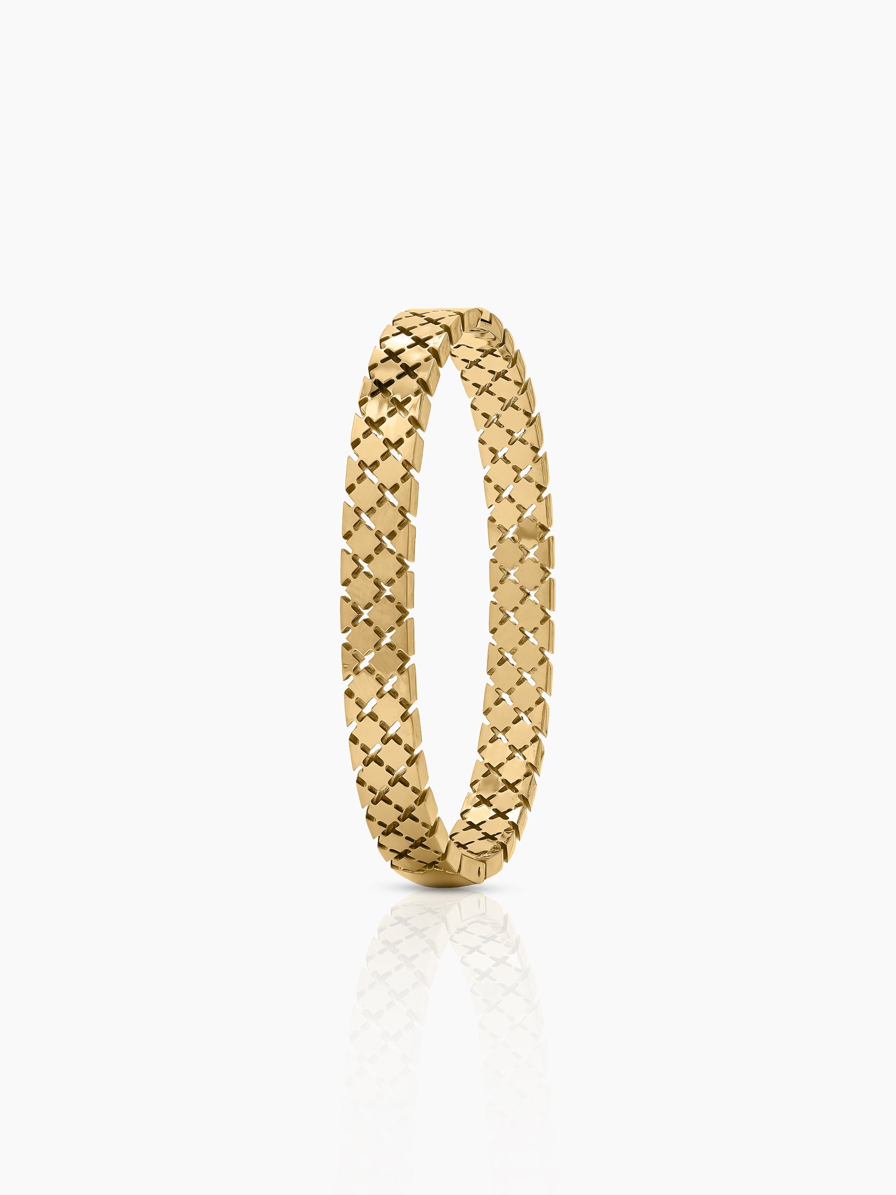 Yanira Cross Grid Pattern 18K Gold Plated Women's Solid Band Bracelet