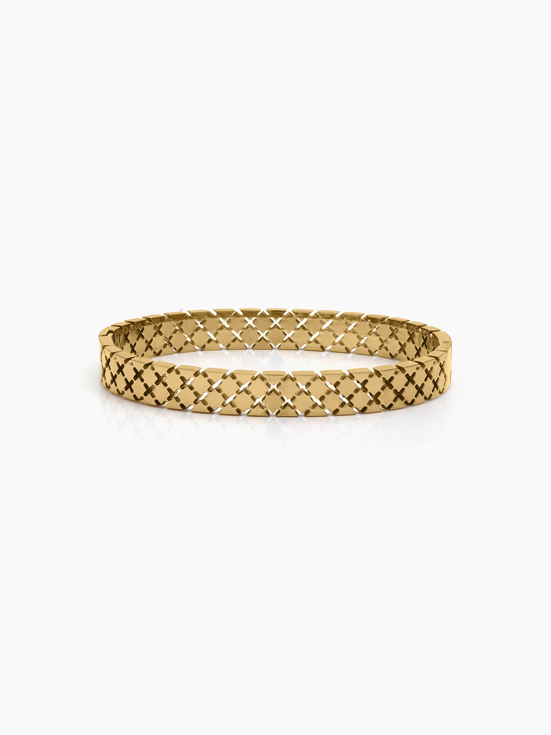 Yanira Cross Grid Pattern 18K Gold Plated Women's Solid Band Bracelet