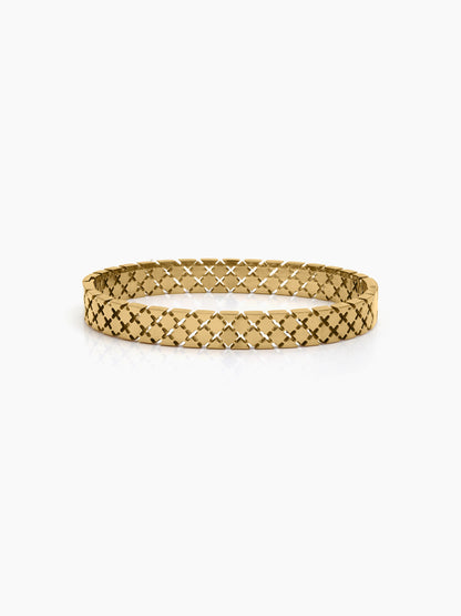Yanira Cross Grid Pattern 18K Gold Plated Women's Solid Band Bracelet