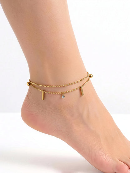Yareli Diamond Charms 18K Gold Plated Women's Layered Anklet