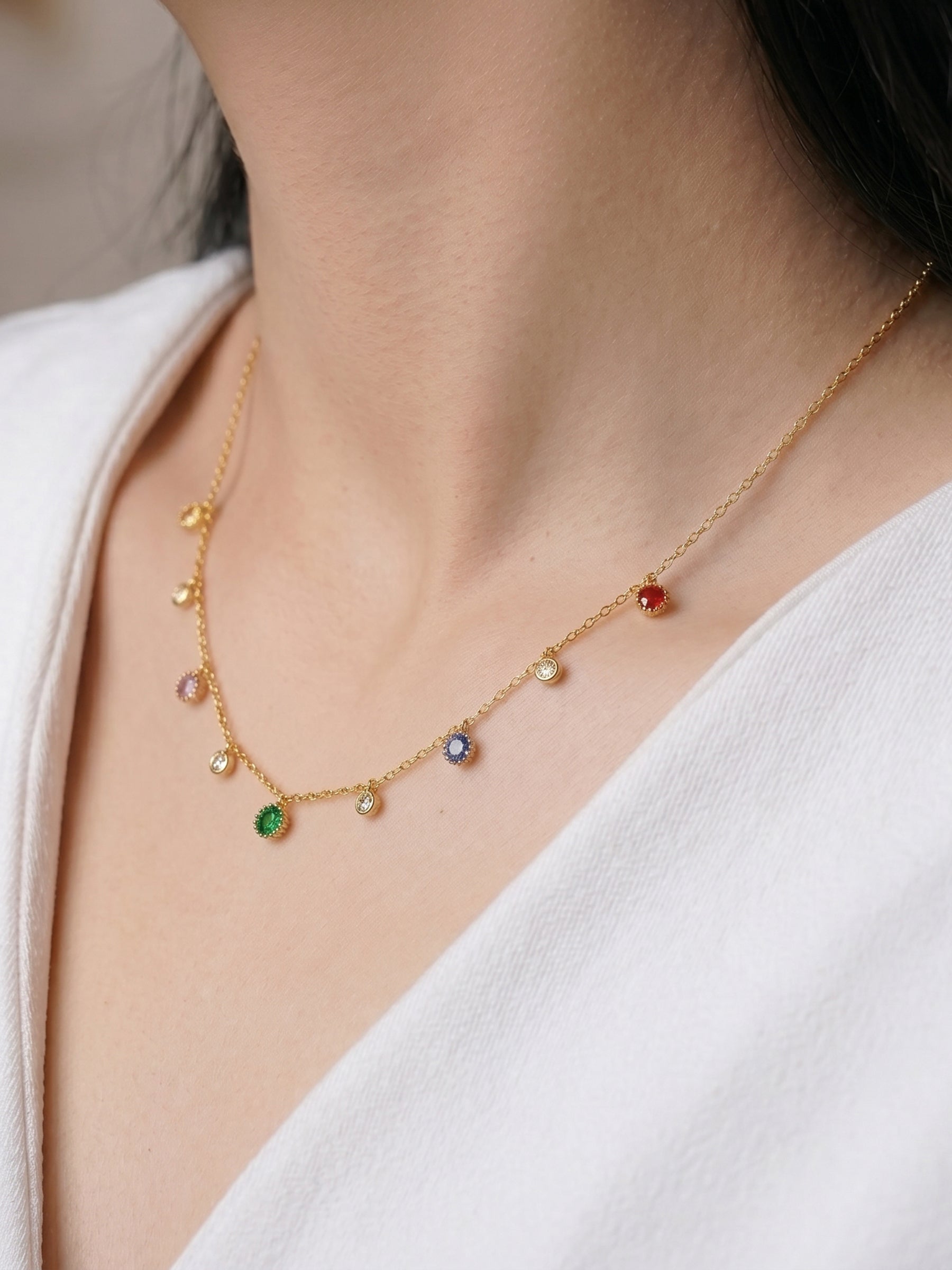 Yareli Multi Daimond Colour Charms 18k Gold Plated Women's Chain Pendant Choker Necklace