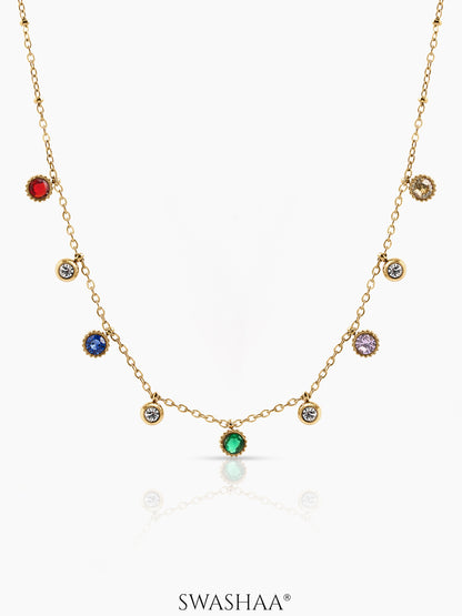 Yareli Multi Daimond Colour Charms 18k Gold Plated Women's Chain Pendant Choker Necklace