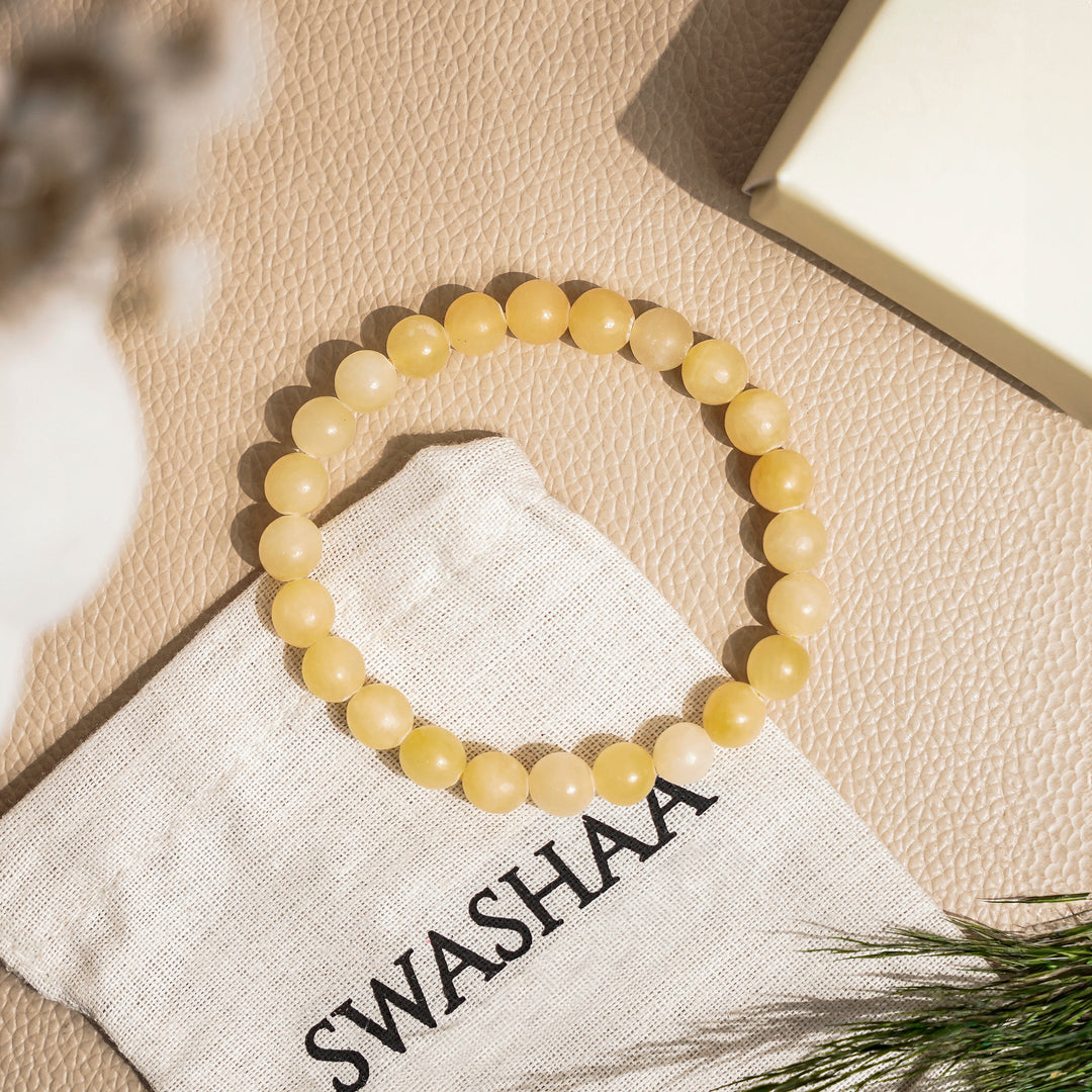 Yellow Calcite Men's Beaded  Bracelet