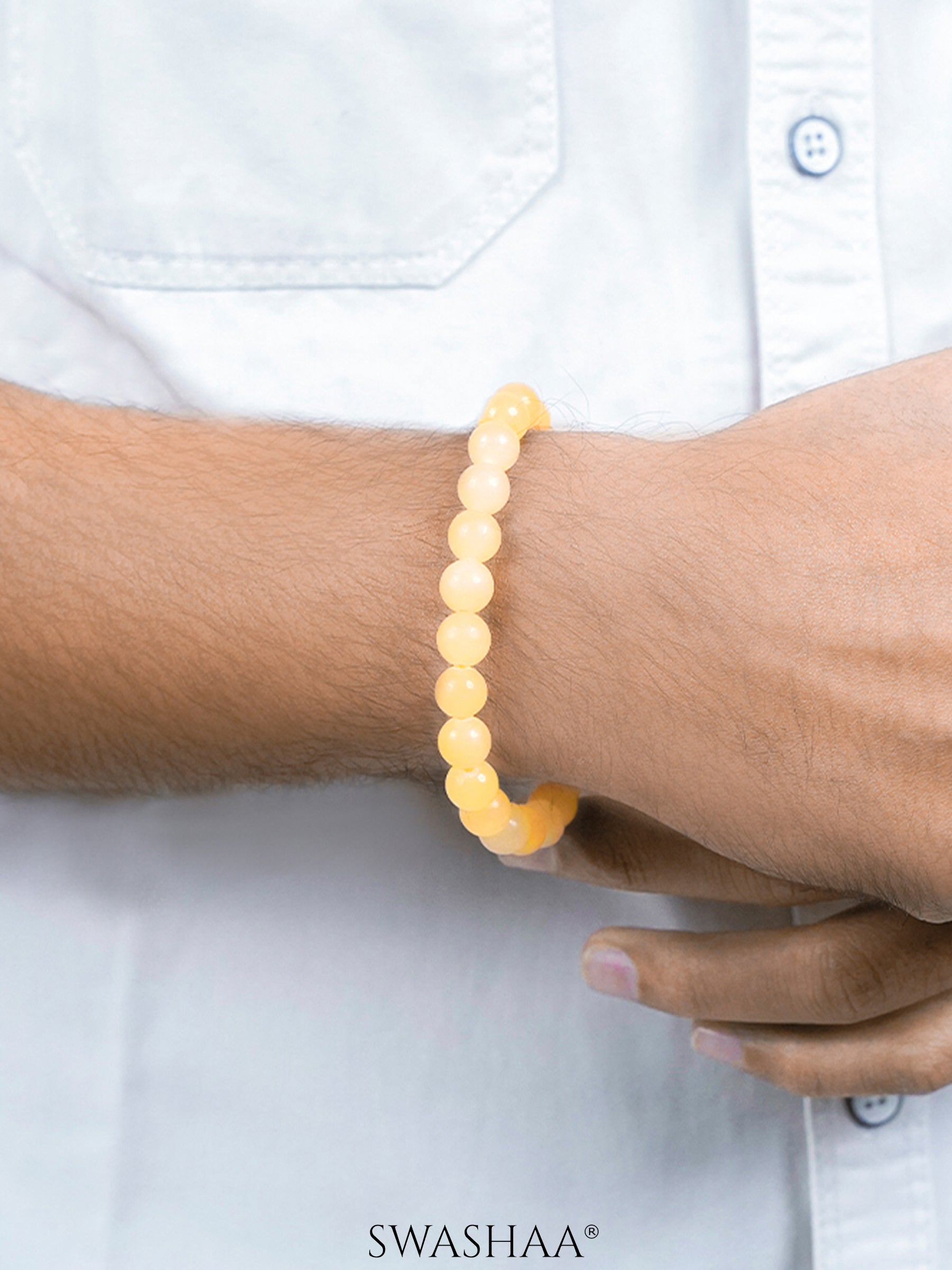 Yellow Calcite Men's Beaded  Bracelet