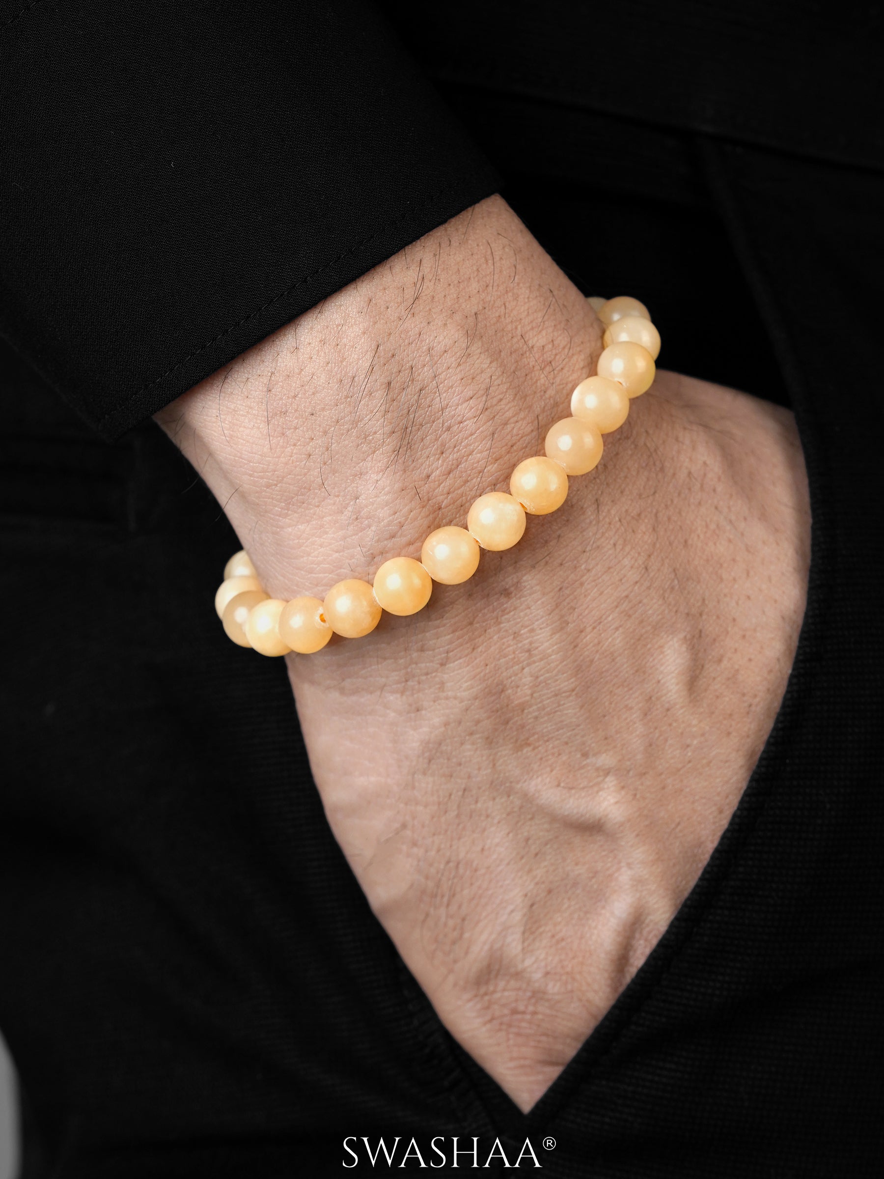 Yellow Calcite Men's Beaded  Bracelet