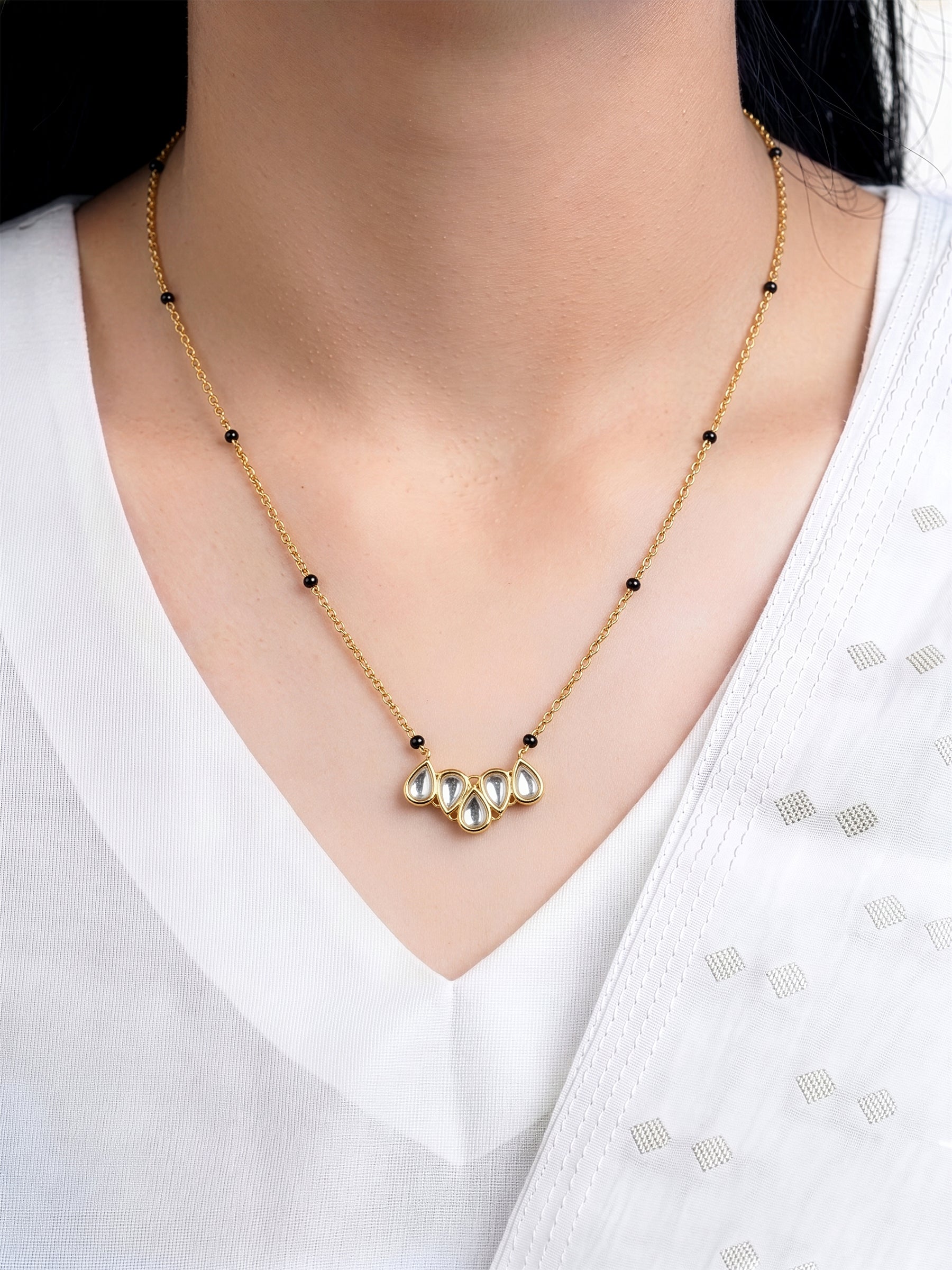 Yunira Diamond Soltaire Pear 18K Gold Plated Cluster Mangalsutra
