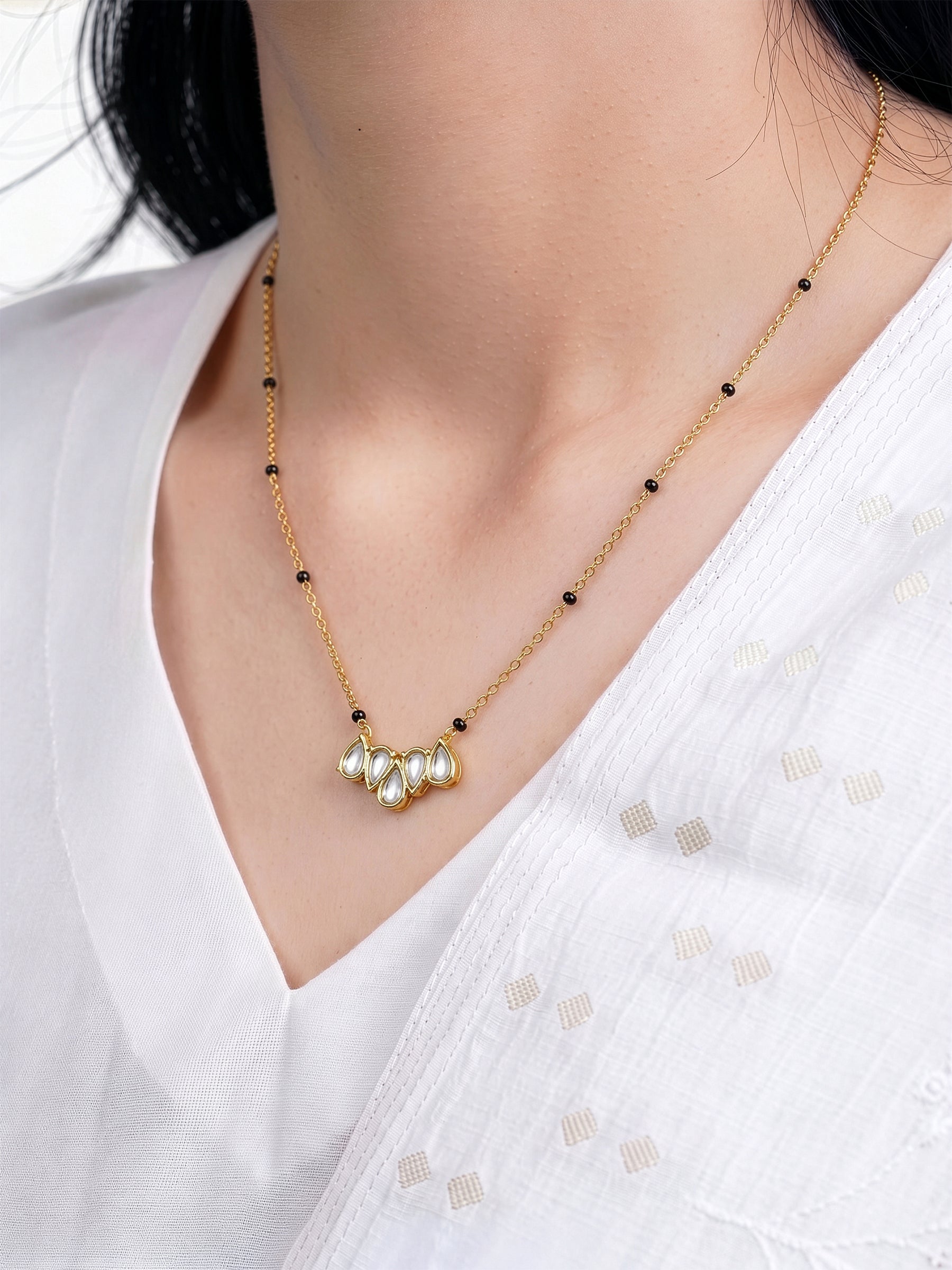 Yunira Diamond Soltaire Pear 18K Gold Plated Cluster Mangalsutra