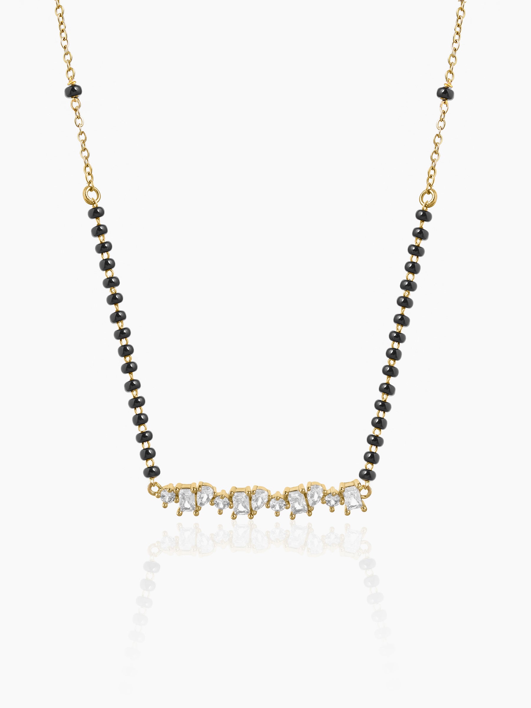 Yuvika Diamond Cluster Bar 18K Gold Plated Mangalsutra