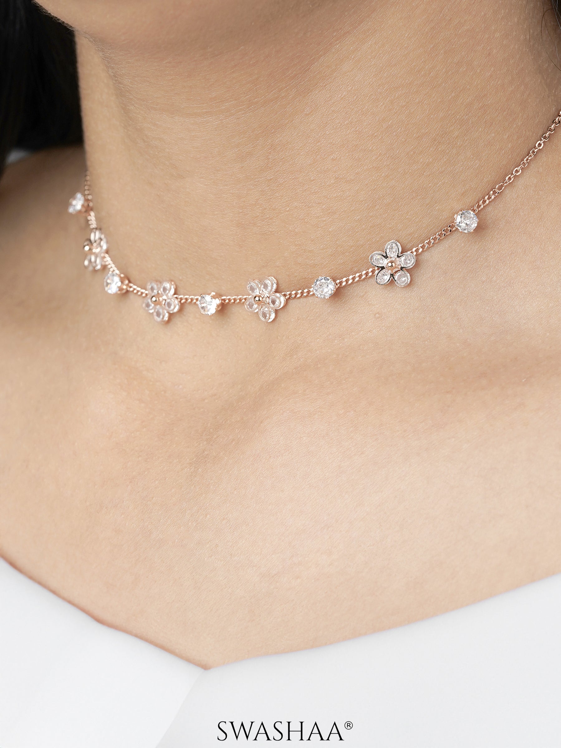 Zaaei Floral Charm Rosegold Plated Choker Necklace