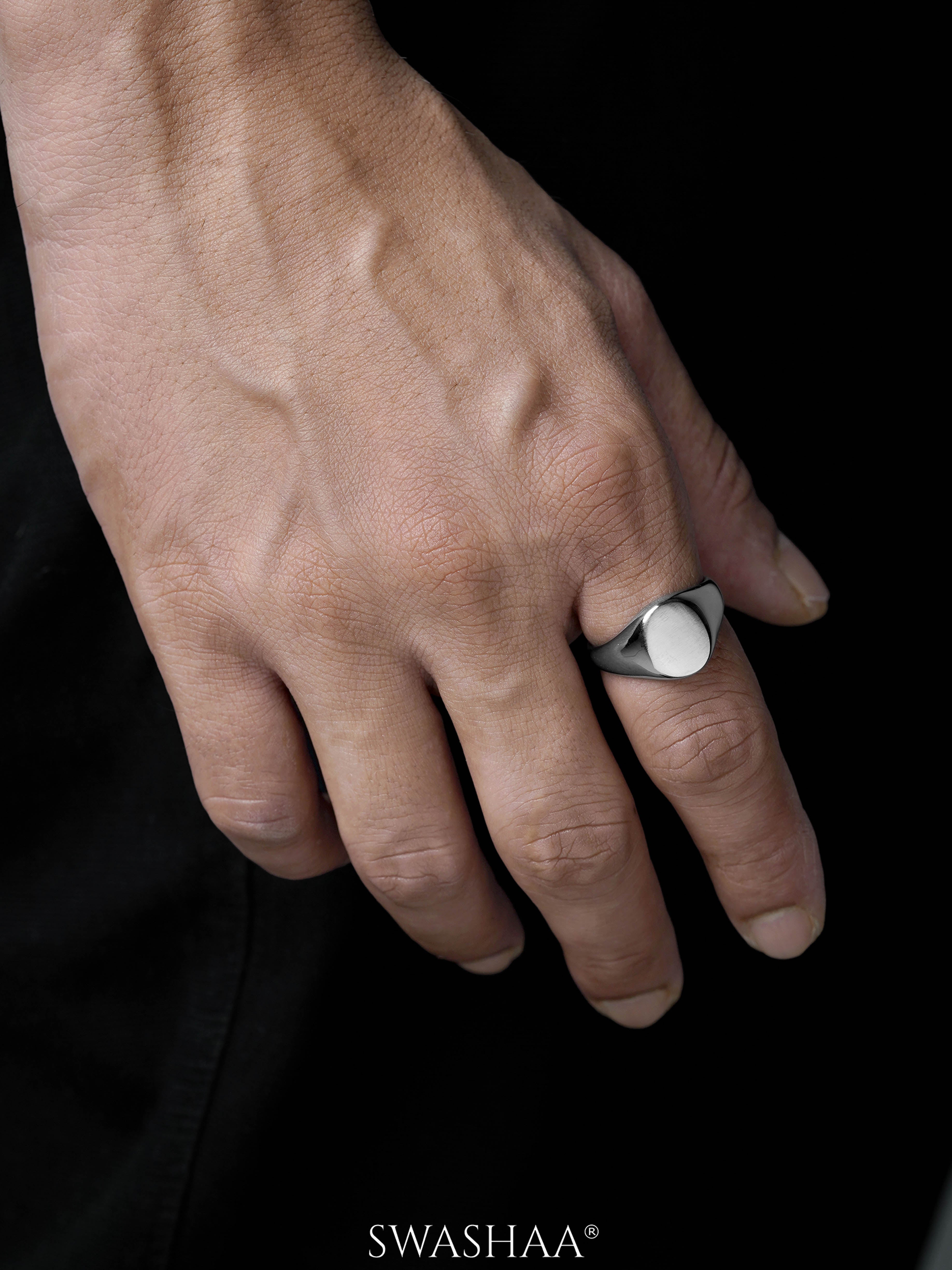 Zane Matte Signet Geometric Band Men's Silver Ring