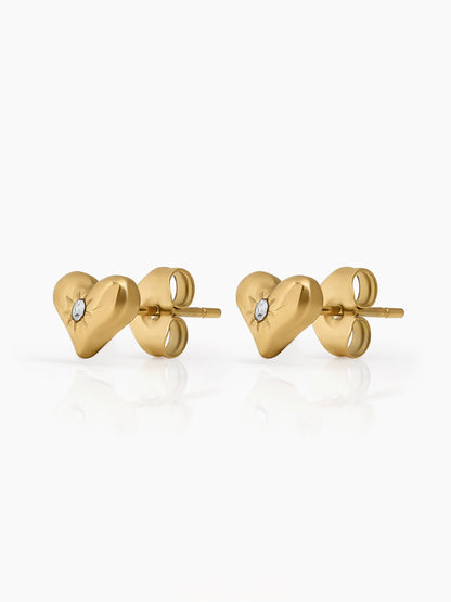 Zanira Diamond Solitaire Heart Charm 18K Gold Plated Women's Stud Earrings