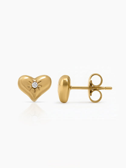 Zanira Diamond Solitaire Heart Charm 18K Gold Plated Women's Stud Earrings