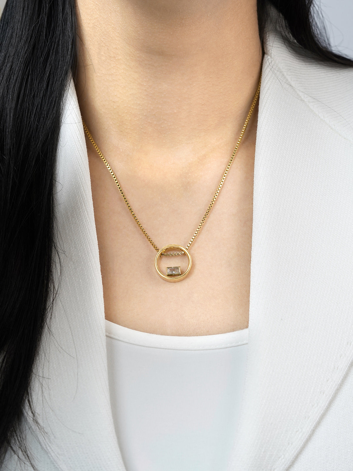 Zara Baguette Cut Crystal 18K Gold Plated Chain Pendant Necklace