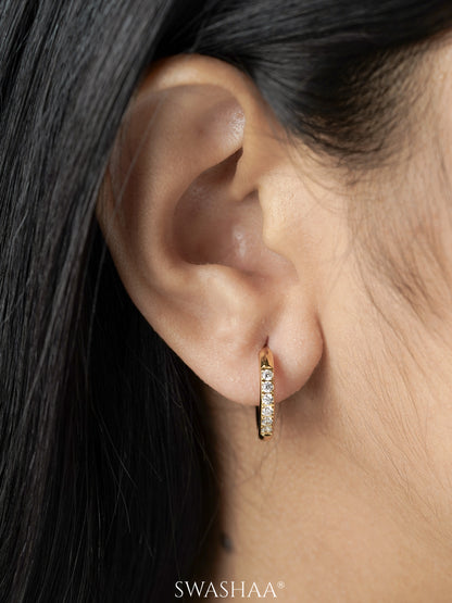 Zareen White Stone 18K Gold Plated Hoop Earrings