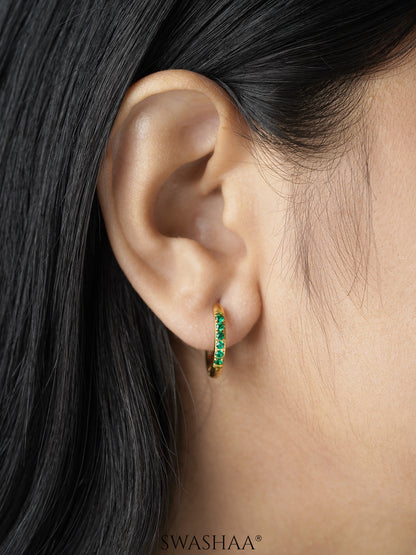 Zareen Green Stone 18K Gold Plated Hoop Earrings