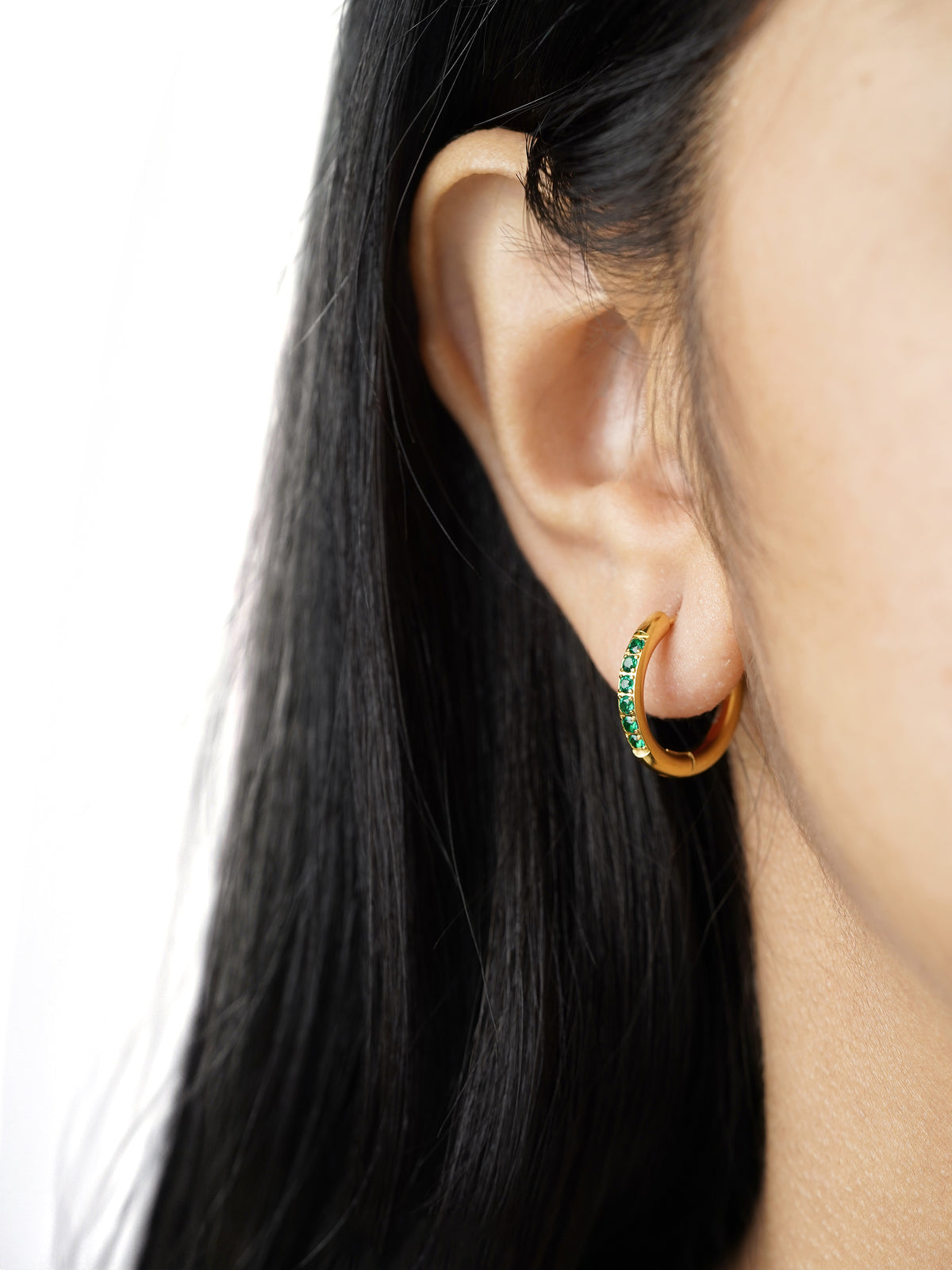 Zareen Green Stone 18K Gold Plated Hoop Earrings