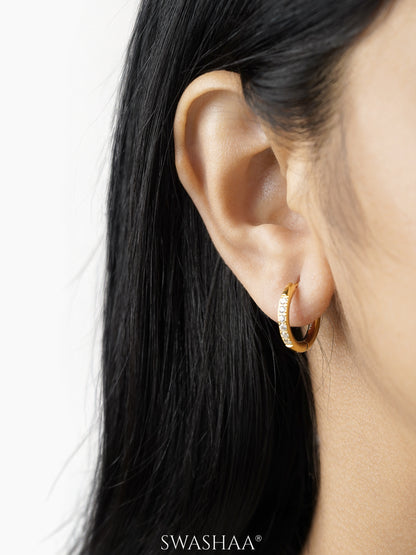 Zareen White Stone 18K Gold Plated Hoop Earrings