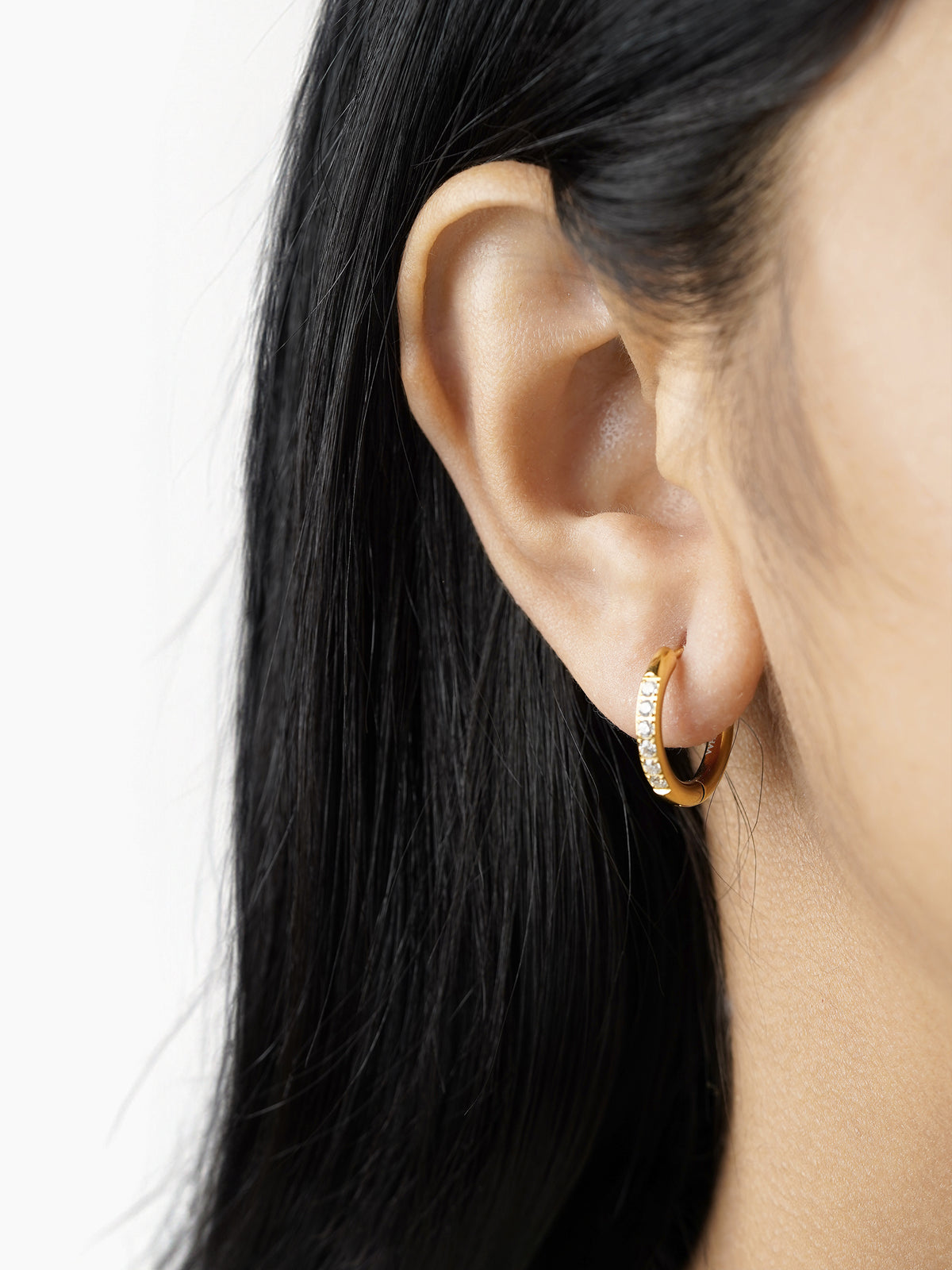 Zareen White Stone 18K Gold Plated Hoop Earrings