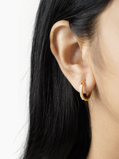 Zareen White Stone 18K Gold Plated Hoop Earrings
