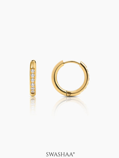 Zareen White Stone 18K Gold Plated Hoop Earrings