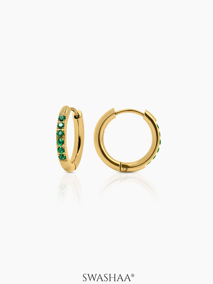 Zareen Green Stone 18K Gold Plated Hoop Earrings